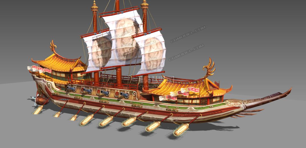 古代战船带大炮模型-古代场景模型库-模型下载-cg模型网