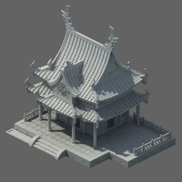 很久以前做的一个白模的建筑_cgmodel_小雪作品_场景自然场景_cg模型
