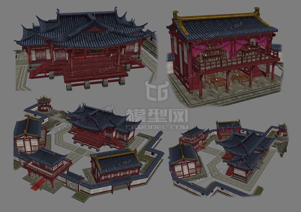 網遊手繪中國風古代建築四合院模型-自然場景模型庫-模型下載-cg模型