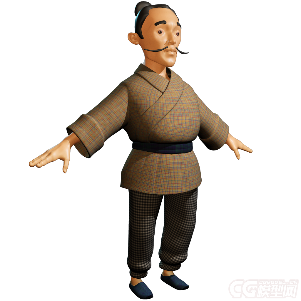 小偷 强盗 坏蛋 古代卡通中年男子 带绑定 uv已展