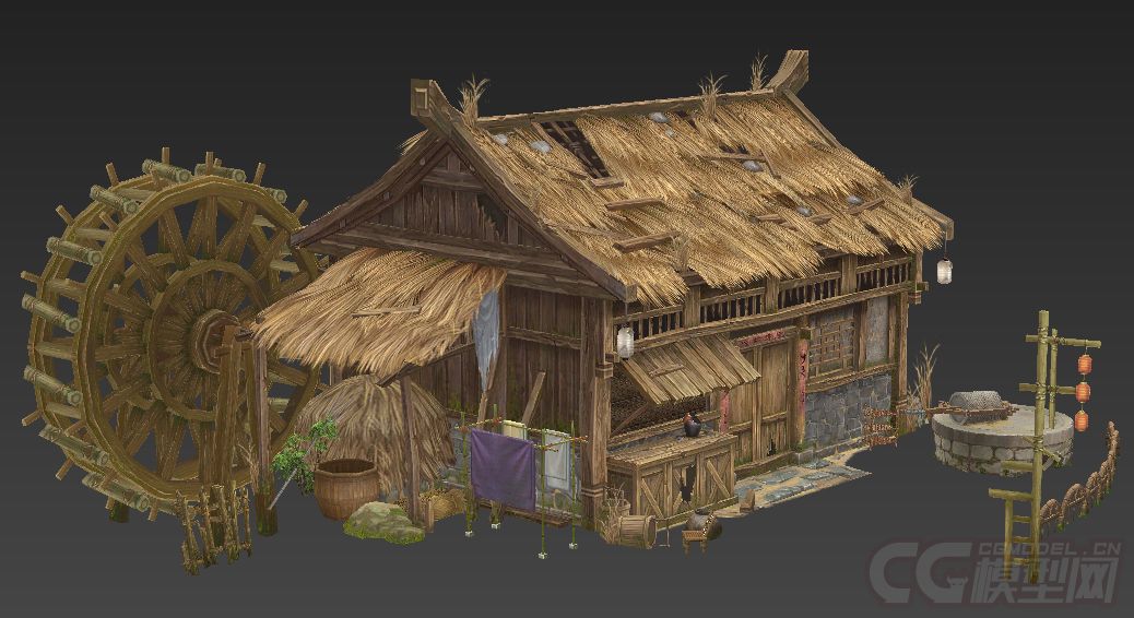 农家小院 民居 茅草屋_skjbill作品_场景自然场景_cg模型网