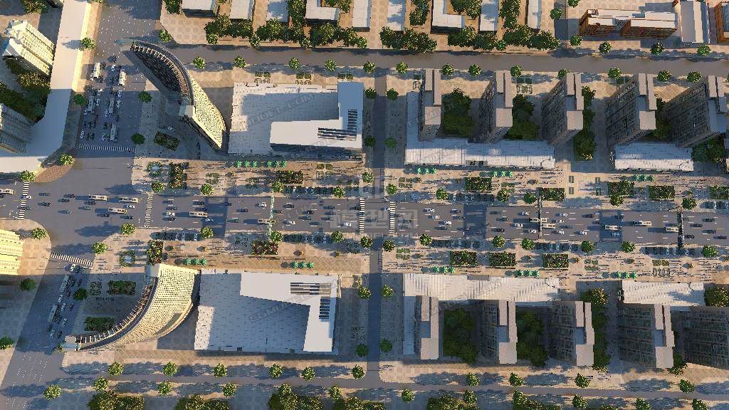 鸟瞰城市公路车辆,街道办公商业街道,写实公路车辆带动画-现代场景