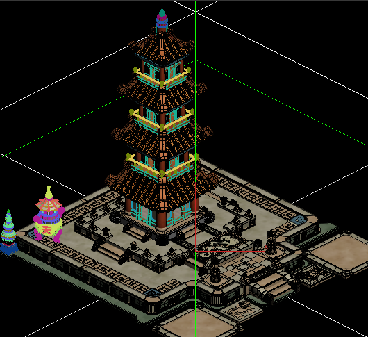 2.5d卡通寺庙佛塔,古代建筑.