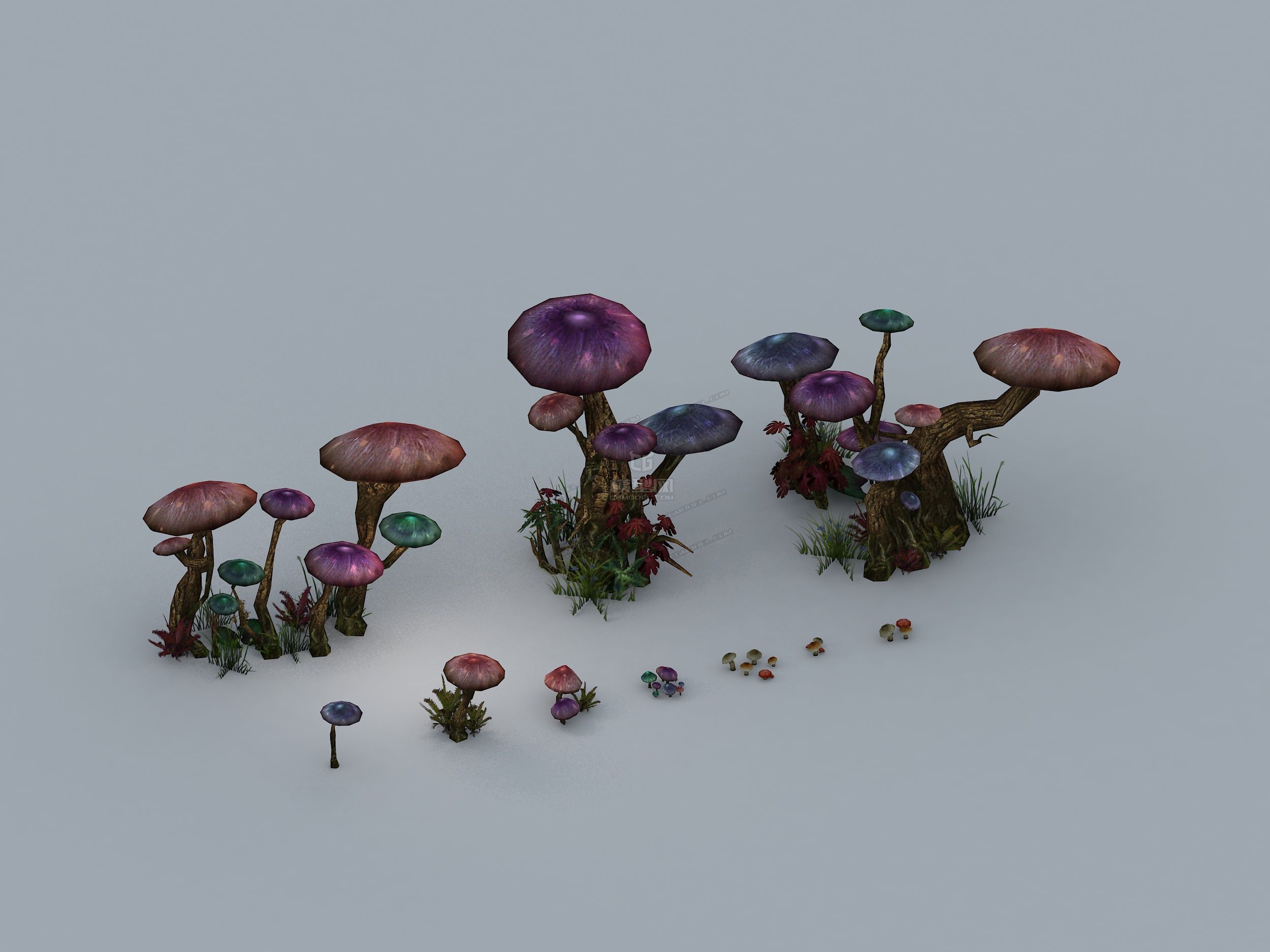 手绘 彩色蘑菇树模型-水果蔬菜模型库-3ds Max(.max)模型下载-cg模型网