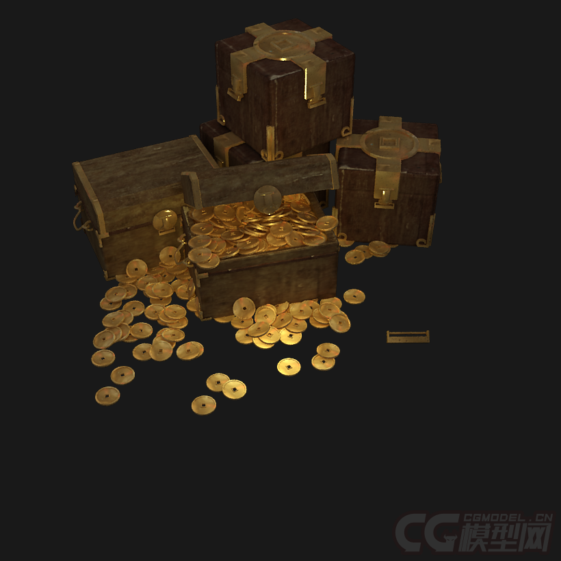 海盗金币.宝藏. 宝箱 .金币 .箱子.黄金洒落.当铺物件.金库