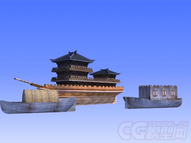 古代 三国 战船_村前茶舍作品_场景自然场景_cg模型网
