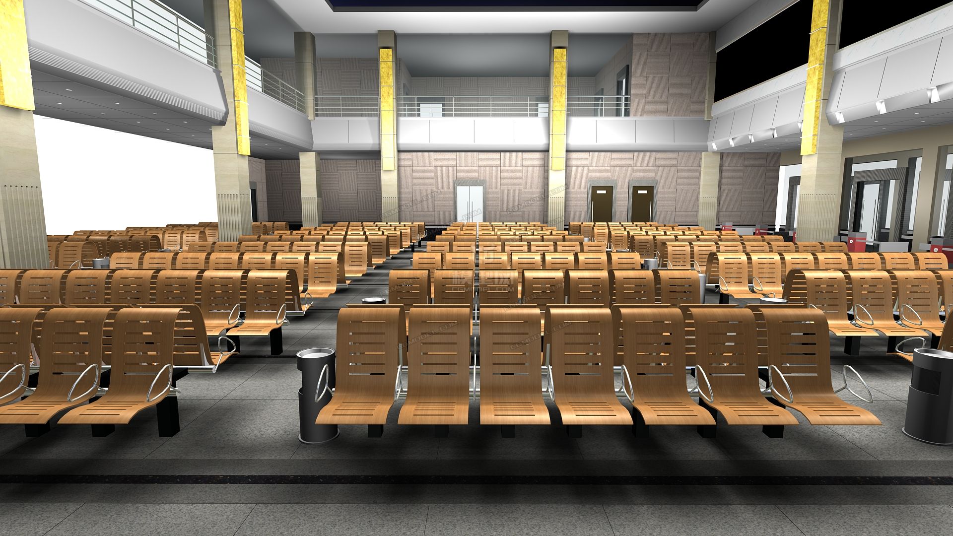 火车站候车大厅带贴图