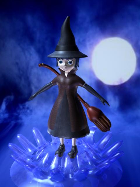 小魔女 女孩 酷 扫帚 帽子 裙子 现_345888557作品_人物孩子-女_cg