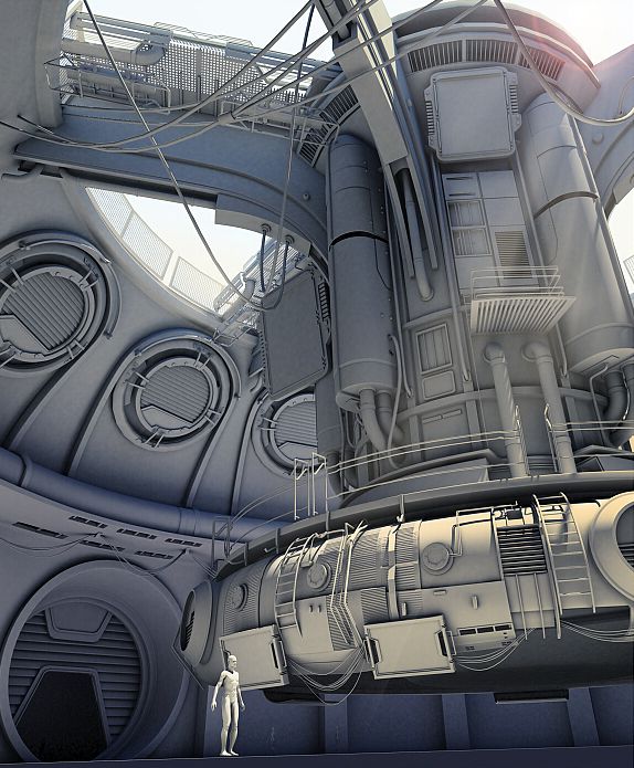 霸气的科幻工业机械建筑maya场景模型下载!