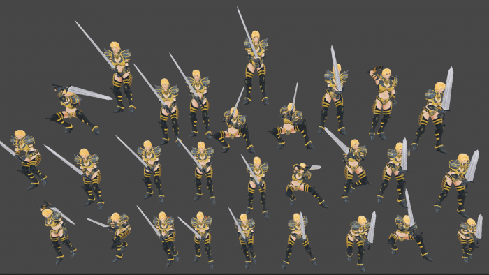 游戏人物模型 maria 巨剑 女 战士 盔甲 大剑 带28动作 fbx