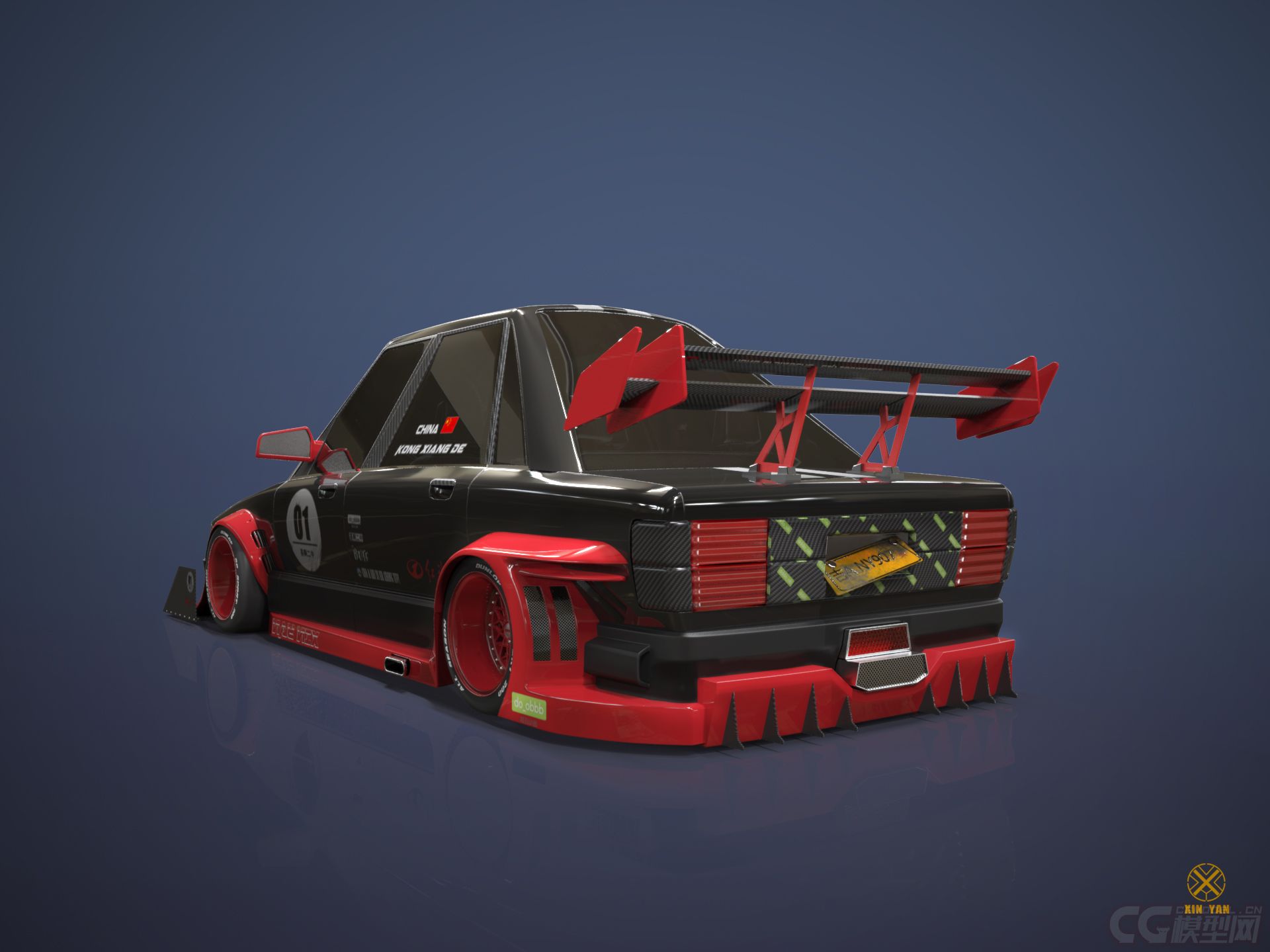 老款红旗轿车改装车,卡通风格