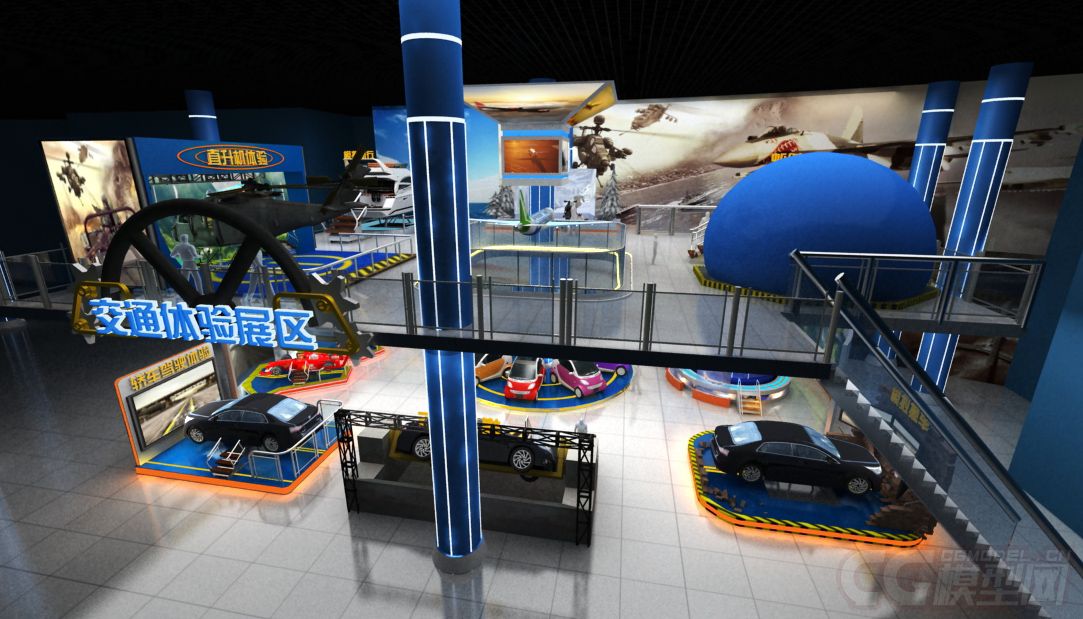 大型科技博物馆3d模型,科技馆,飞机,雪地摩托,游轮,汽车,战斗机,直升