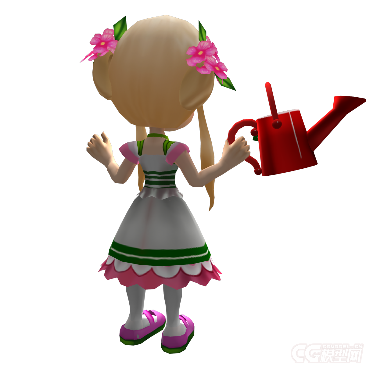 超可爱的卡通q版美少女,小萝莉,拿着水壶的美女,有绑定带骨骼蒙皮,含