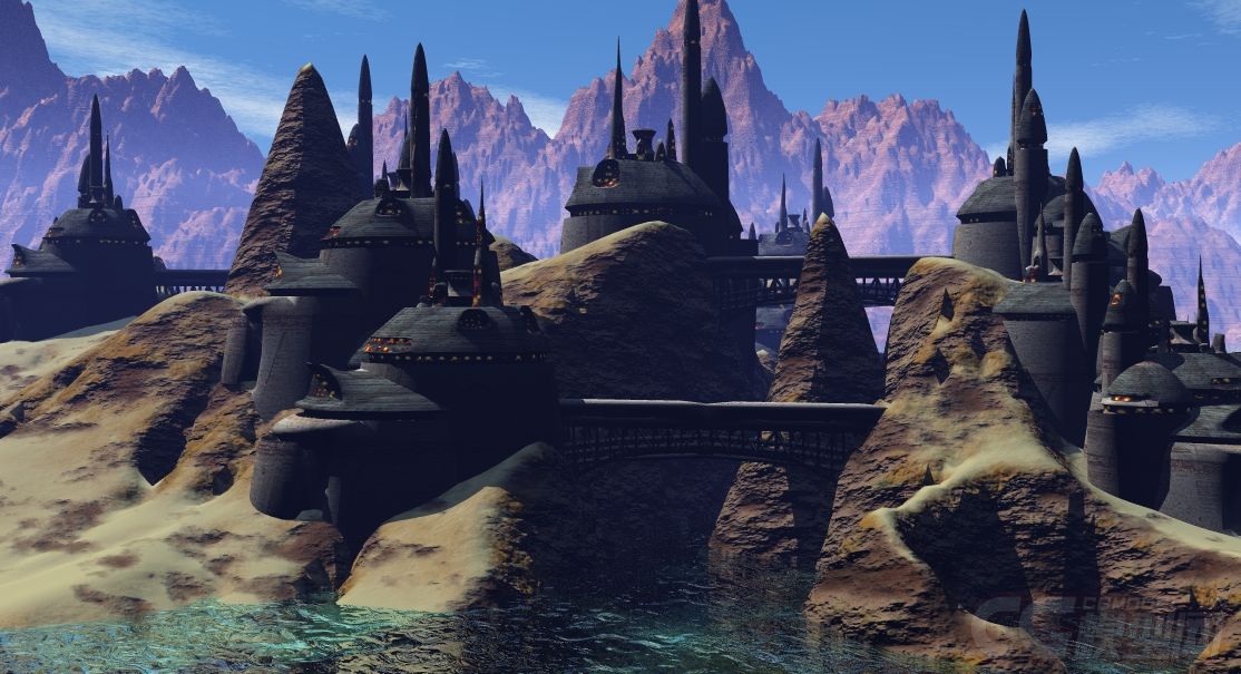 科幻系列之城市模型,隐蔽在山谷的未来军事基地,科幻军事基地,科幻