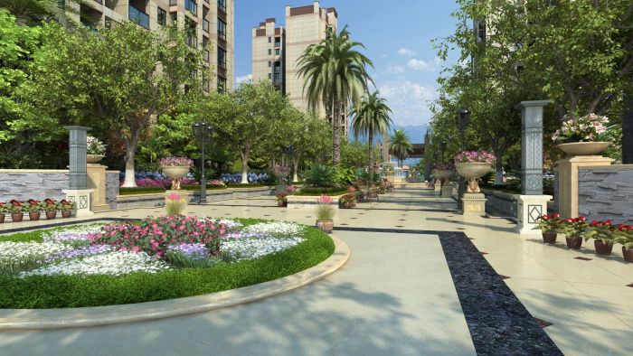 3dmax全模型建筑动画cg场景 小区园林绿化场景