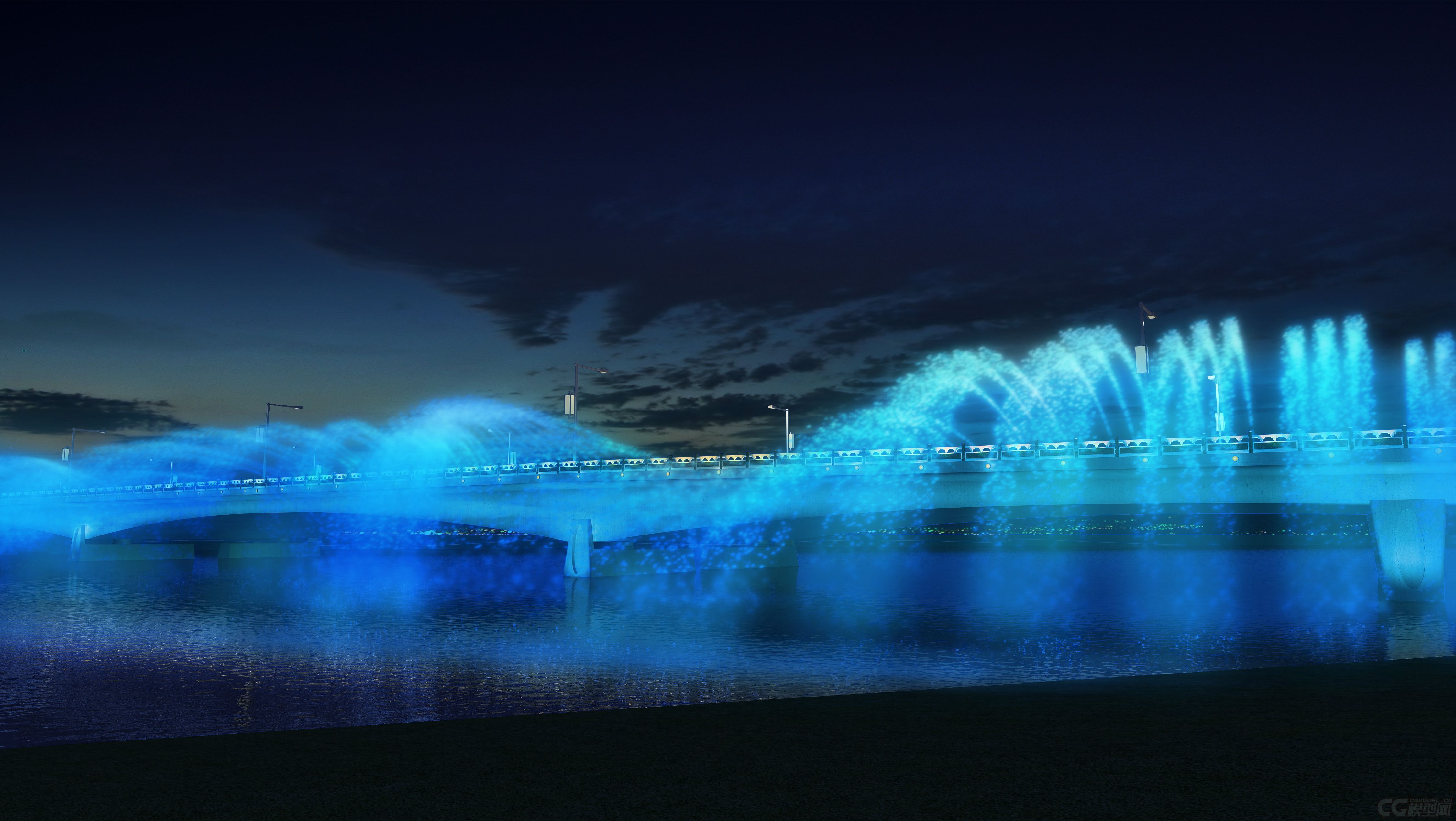 唯美的七色彩虹桥,城市道路桥梁,桥梁,大桥,彩虹带粒子动画.