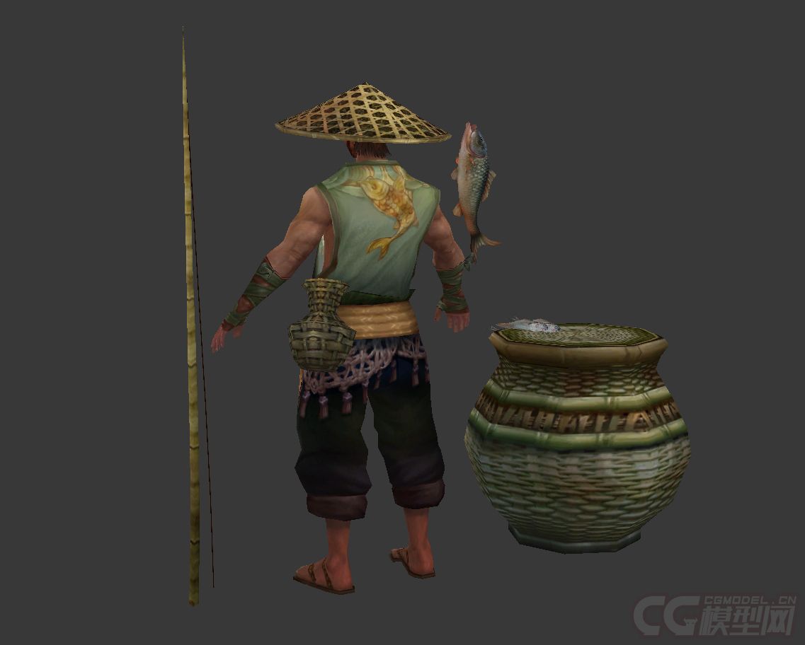 古代人物渔夫打鱼人戴斗笠的渔夫鱼江湖人士打鱼人鲤鱼渔夫