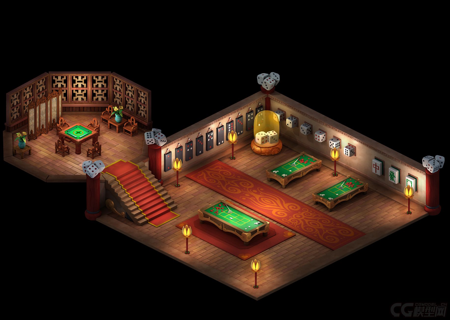 古代建筑 棋牌室 赌坊 麻将室 台球室 老年娱乐室