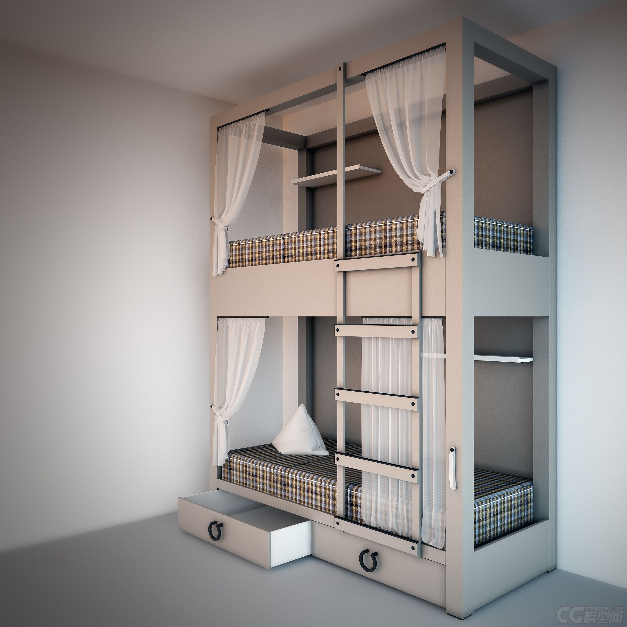 单人上下铺模型_王逅逅作品_家具床_cg模型网