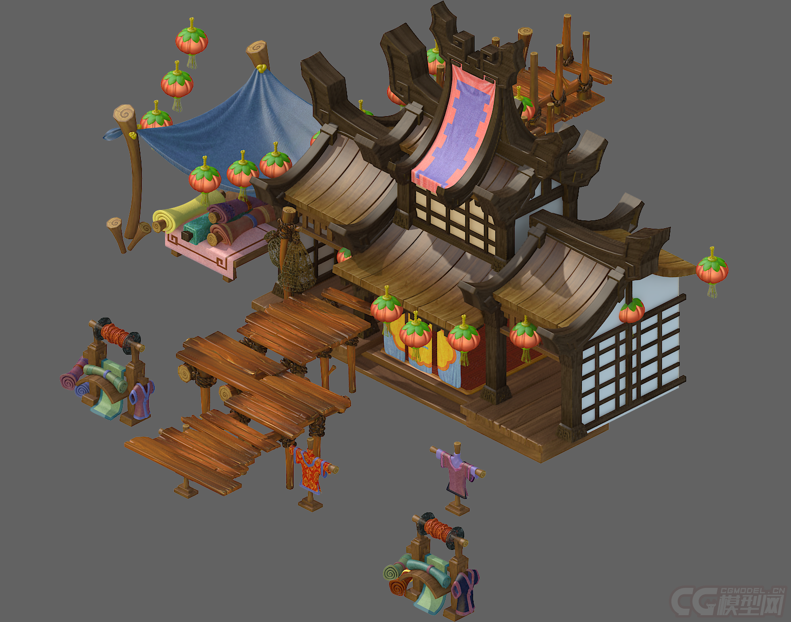 古代城镇建筑 服装店模型-自然场景模型库-模型下载-cg模型网