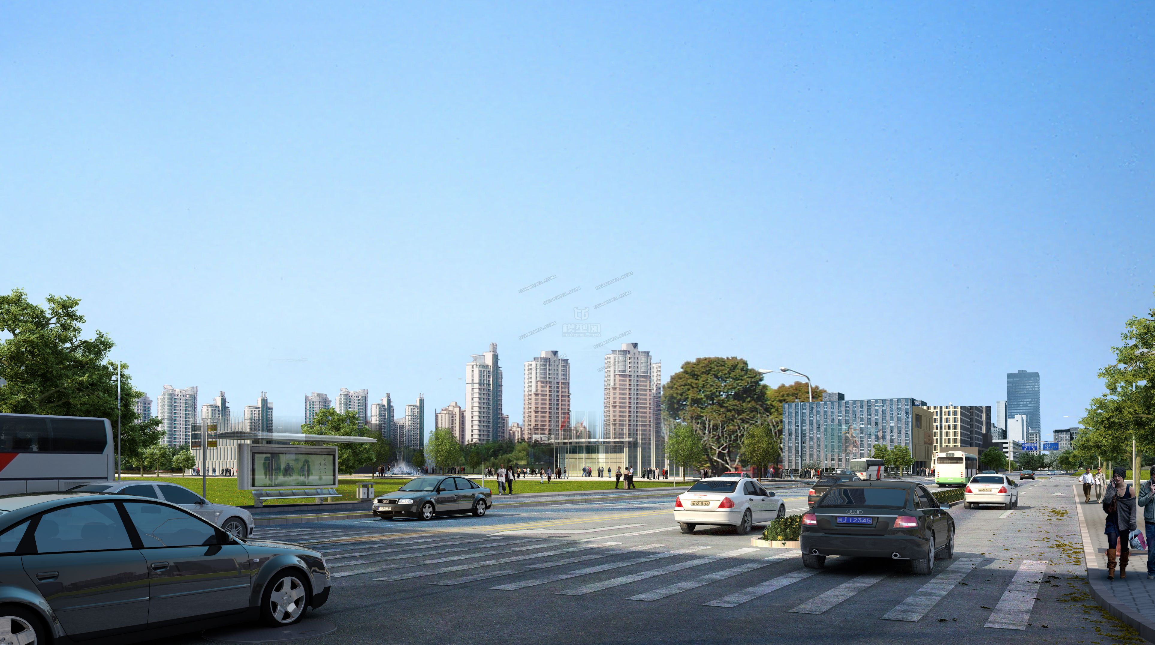 psd人视分层-商业 建筑 马路 落叶素材模型-自然场景模型库-模型下载