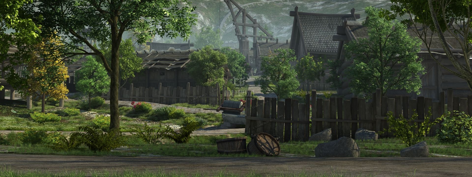 古代村落 乡村小路 部落 村庄_っww作品_场景自然场景_cg模型网