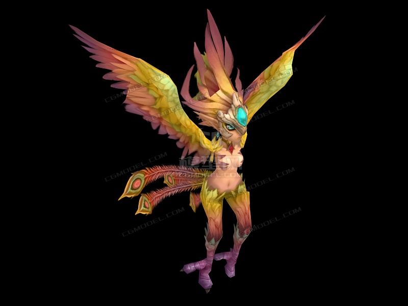 漂亮的鹰身人鸟身人带绑定有动画