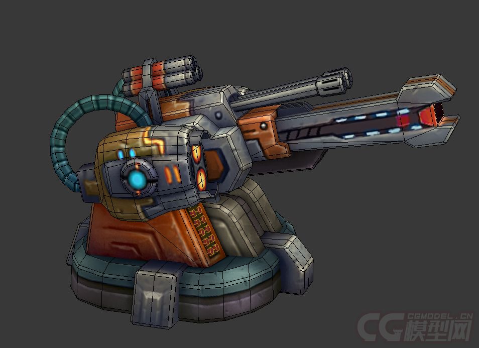 卡通大炮 防御塔 防御大炮 炮台 带绑定有动画