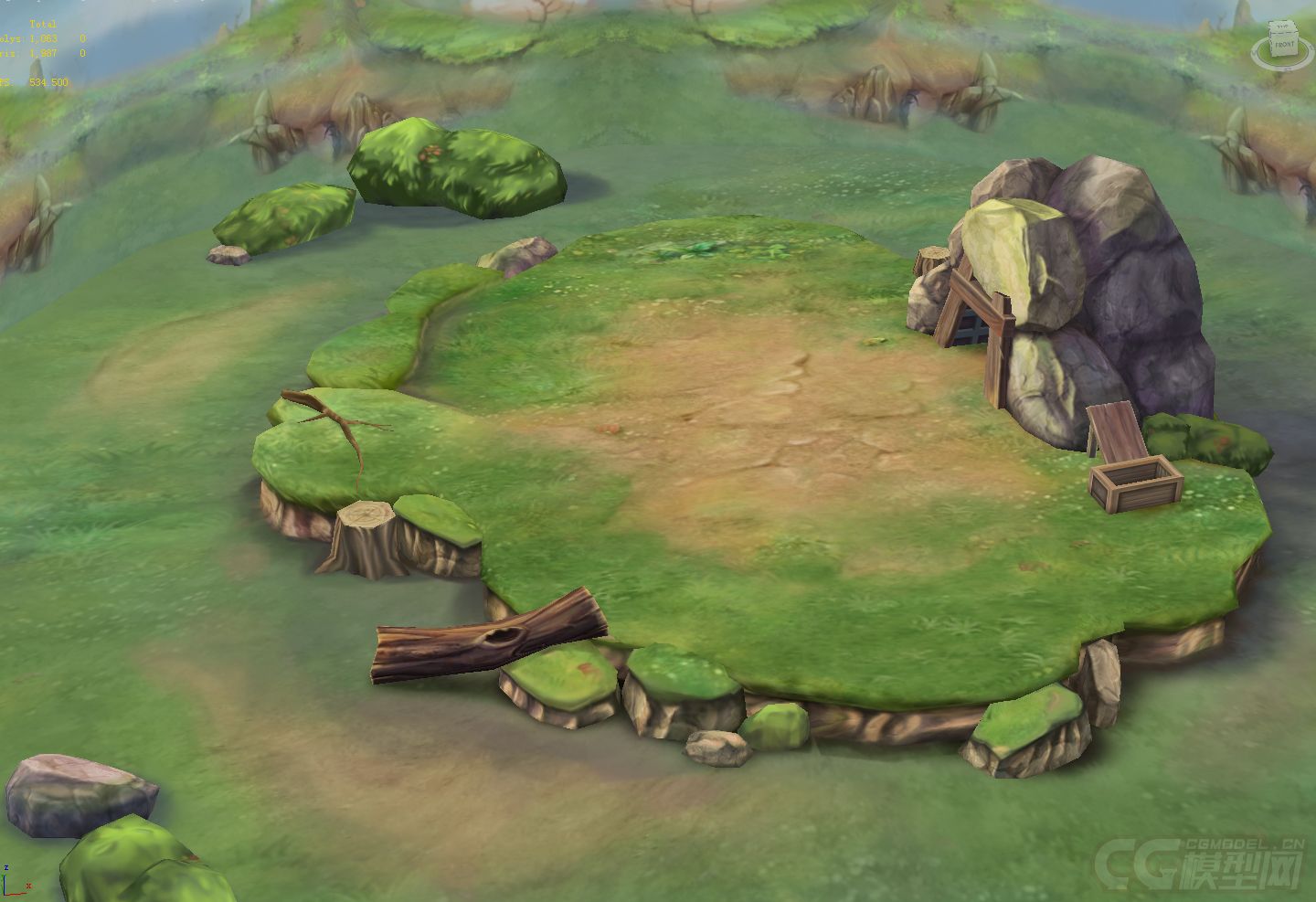 卡通q版草地场景 漂亮的户外草地山丘 平台 平原 草原