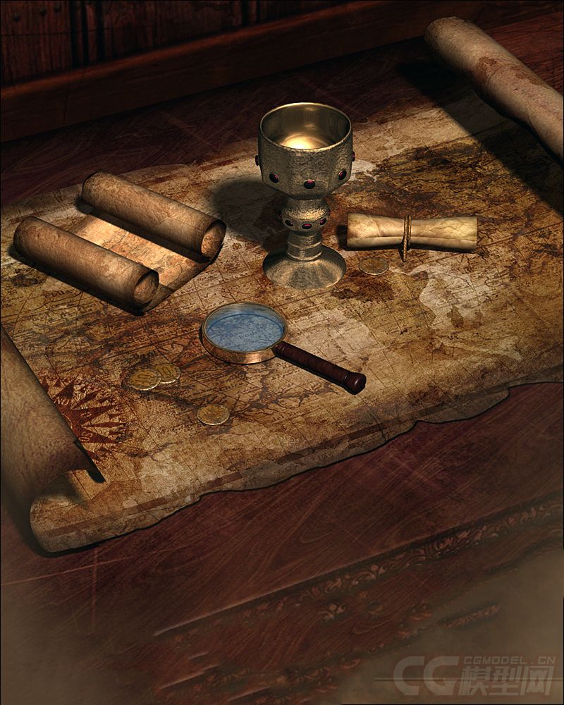 海盗藏宝图 航海图 卷轴 寻_xkl0911作品_生活用具其他_cg模型网