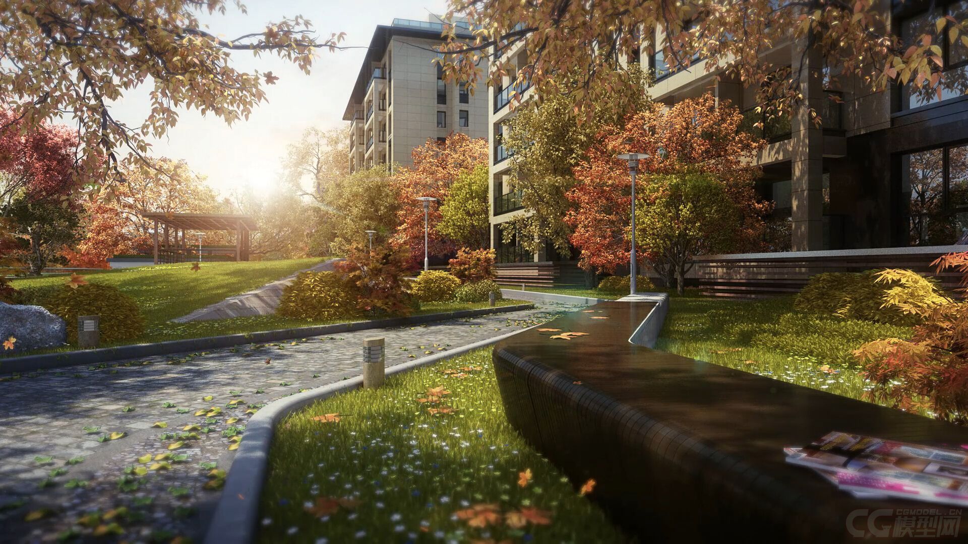 小区秋季动画-自然场景-场景-cjh_68-cg模型网