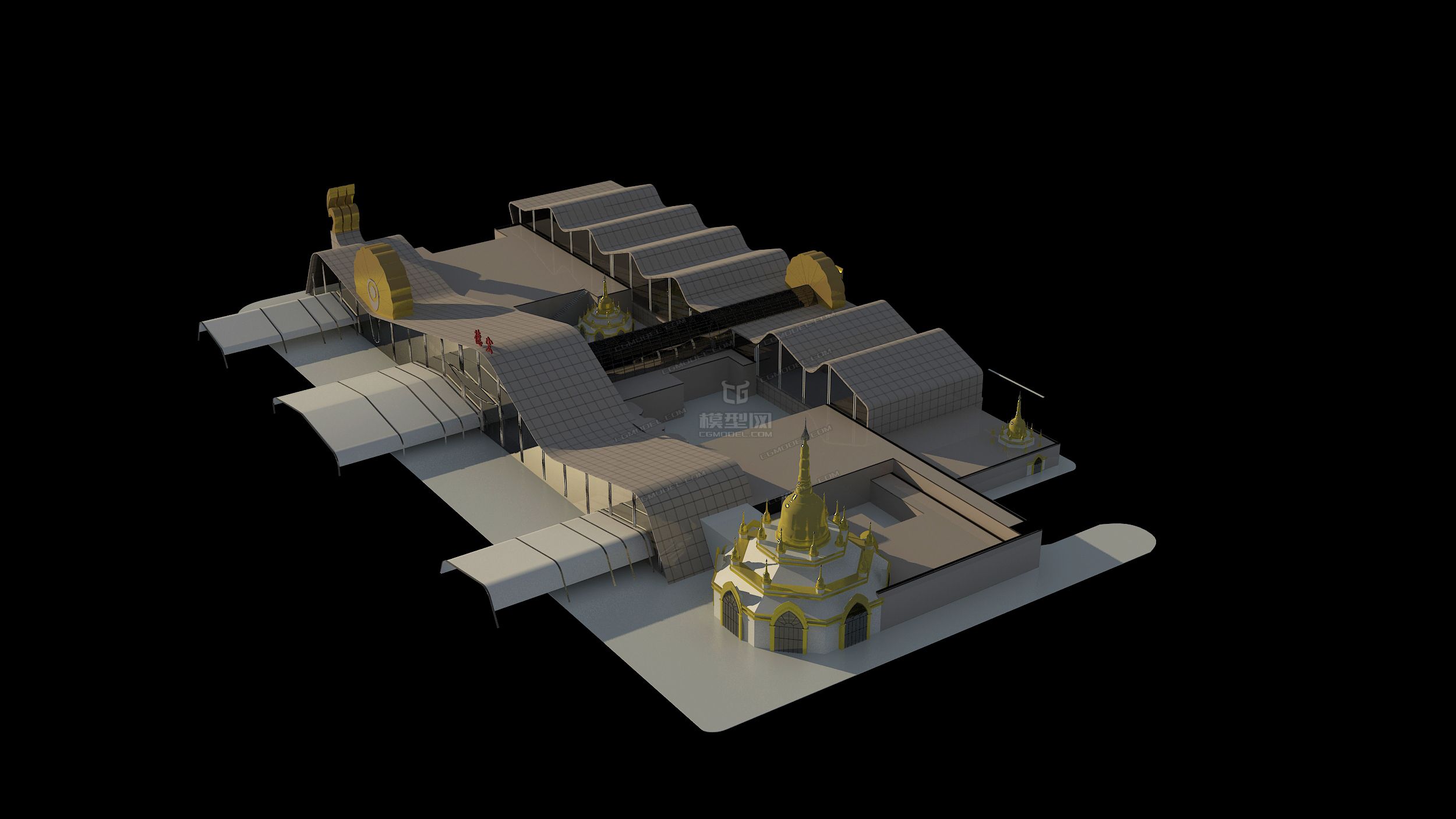 【简模】云南德宏芒市机场航站楼模型-自然场景模型库-模型下载-cg