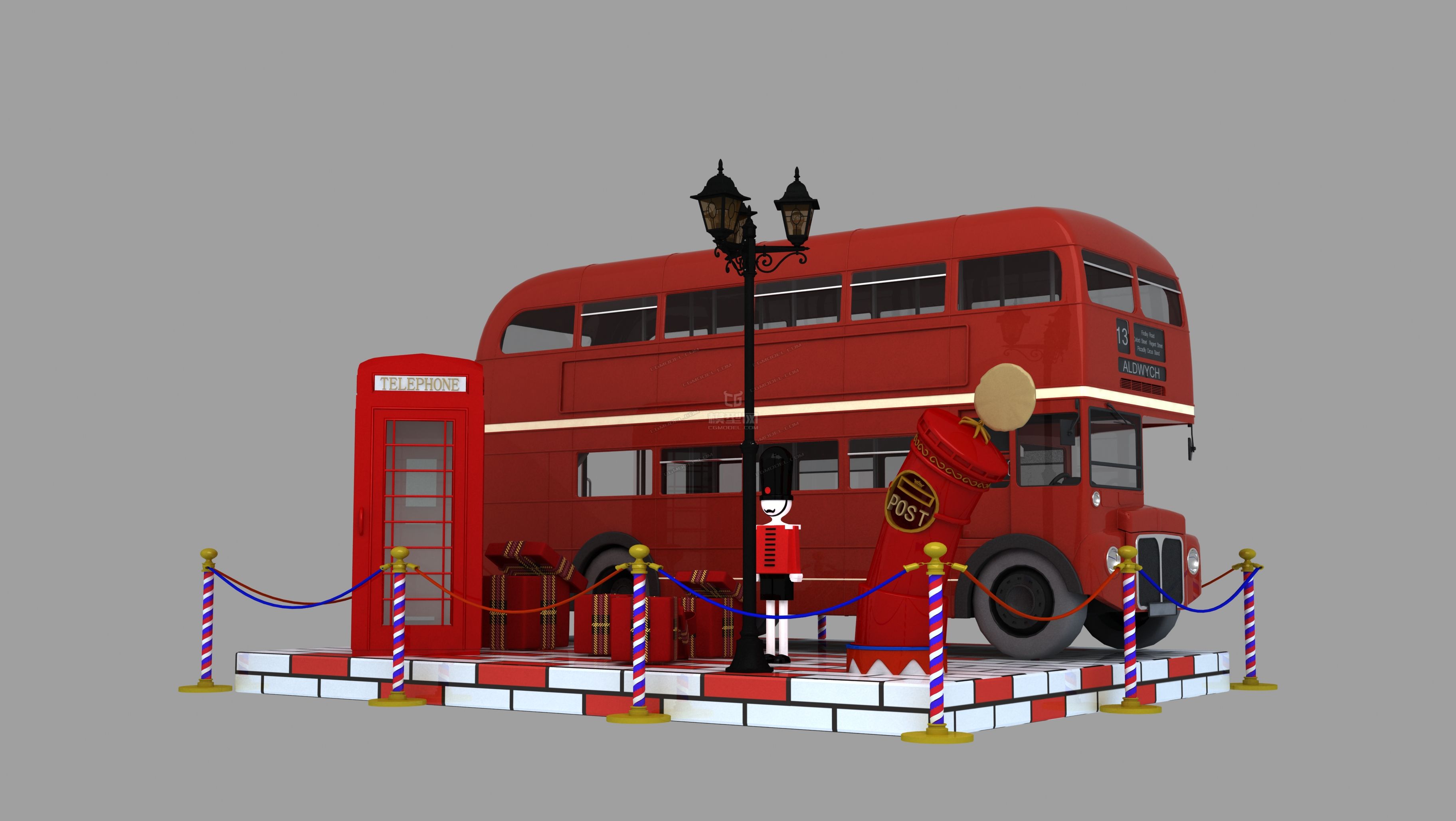 美陈dp 英伦风造型 卡通巴士电话亭