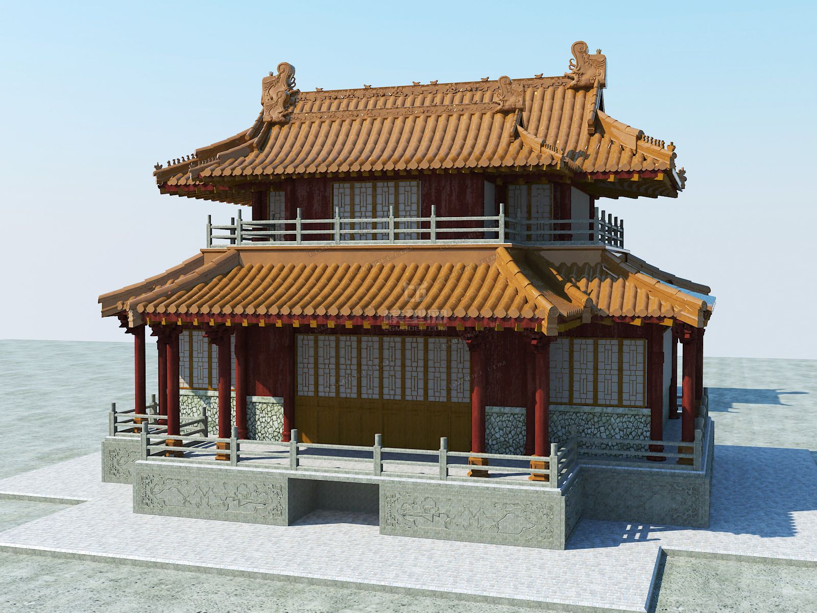 影视模型 东方中式古建筑 高模 垂兽 脊兽 吻兽 走兽 斗拱 古建结构