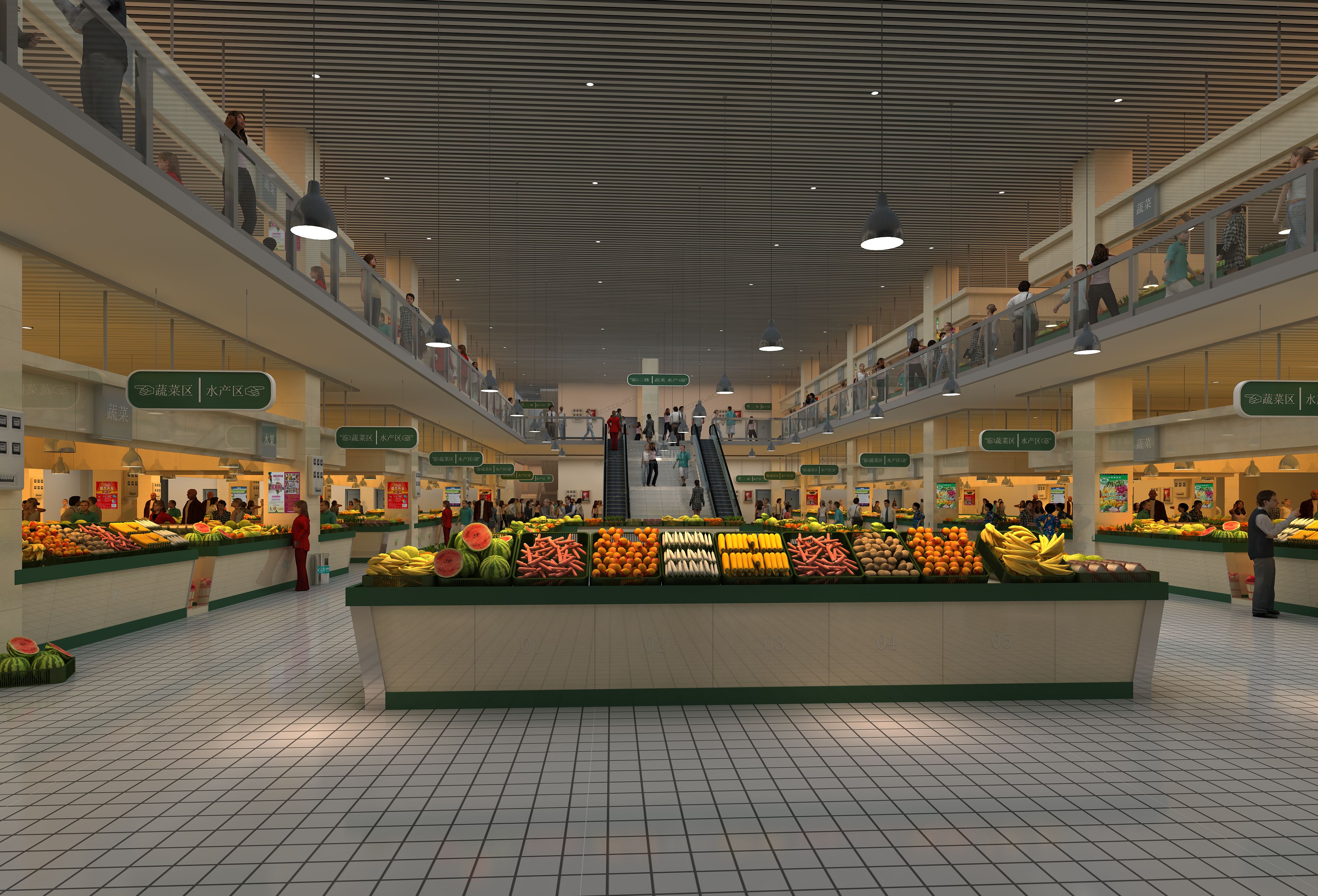 室内农贸水果超市_路遥知马力1987作品_场景现代场景_cg模型网