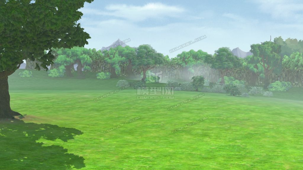 野外树林草地草坪大树场景 灯光材质全模型-自然场景模型库-3ds Max(.max)模型下载-cg模型网