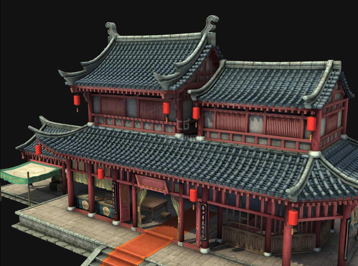 古建古街文化街商铺3d场景模型