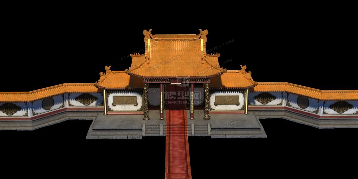 皇宫大门大院院墙场景模型