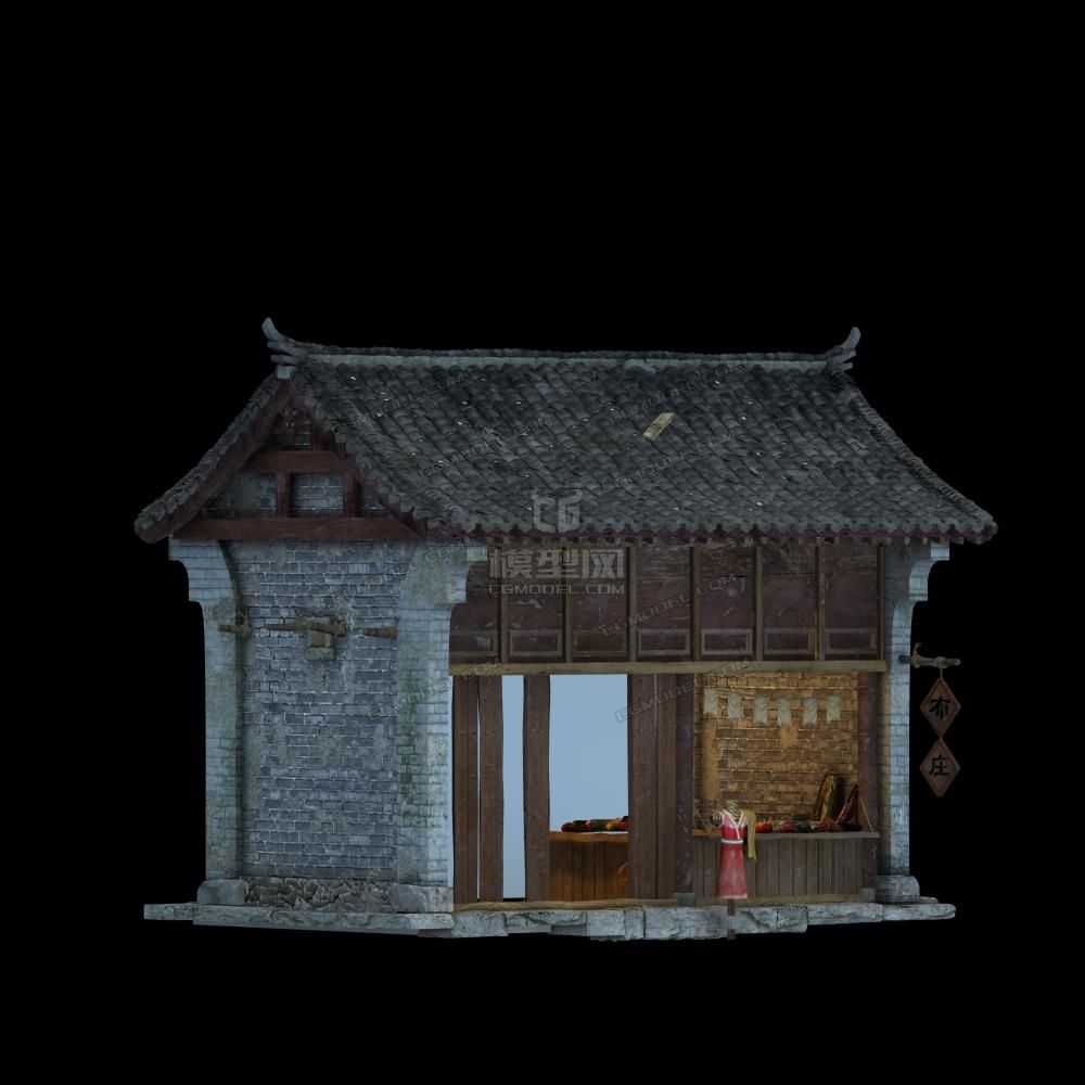 古街商铺布坊 服装店场景模型_大湿作品_场景古代场景_cg模型网