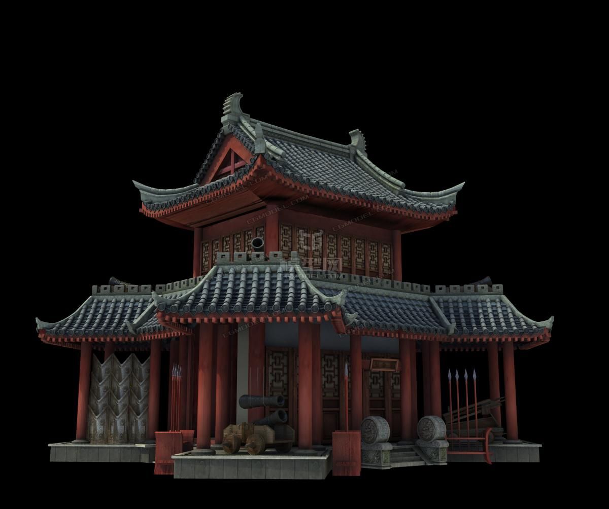 兵器部将军府大炮弓弩3d场景模型