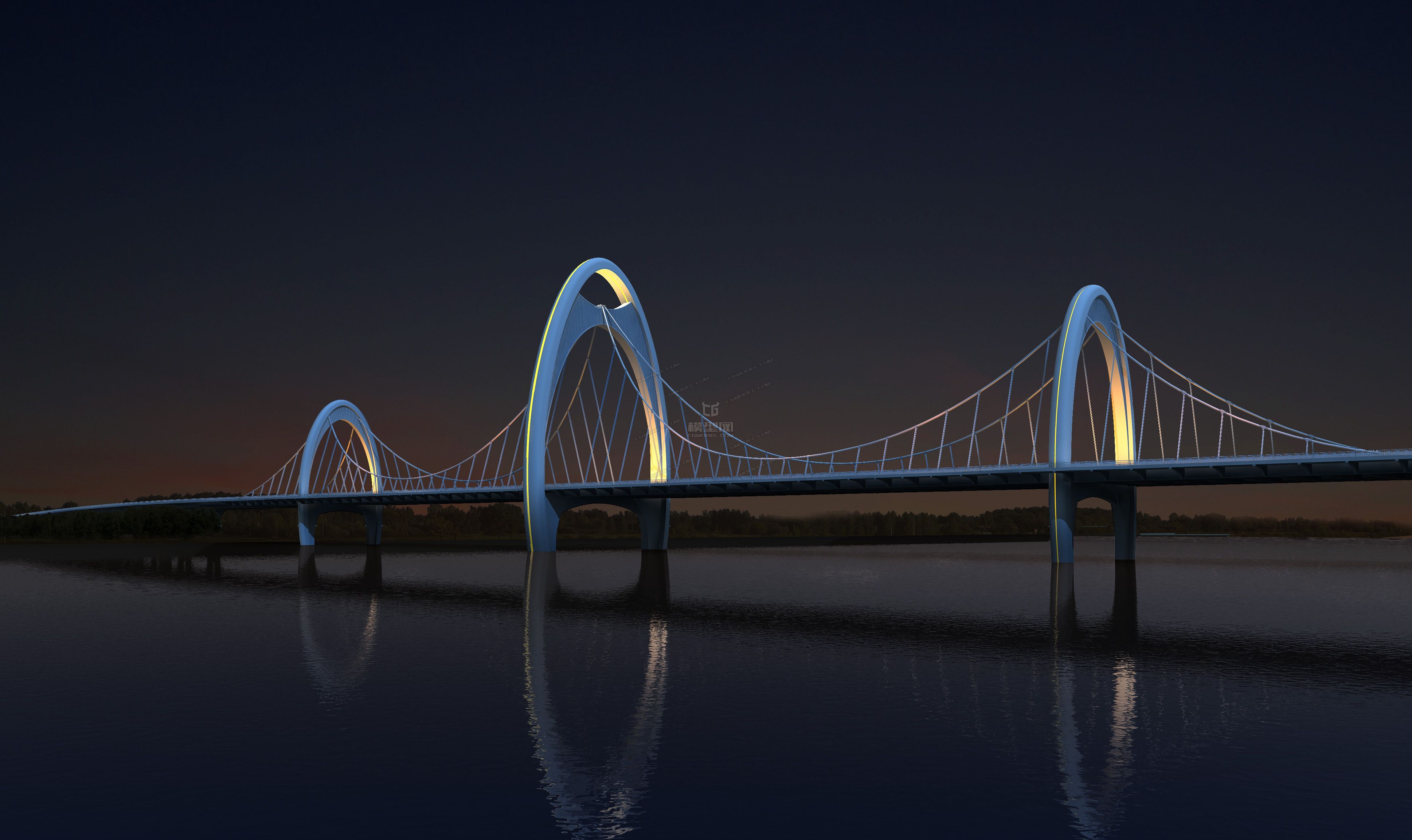 场景 模型下载 max 斜拉桥 创意桥设计 白天 夜景