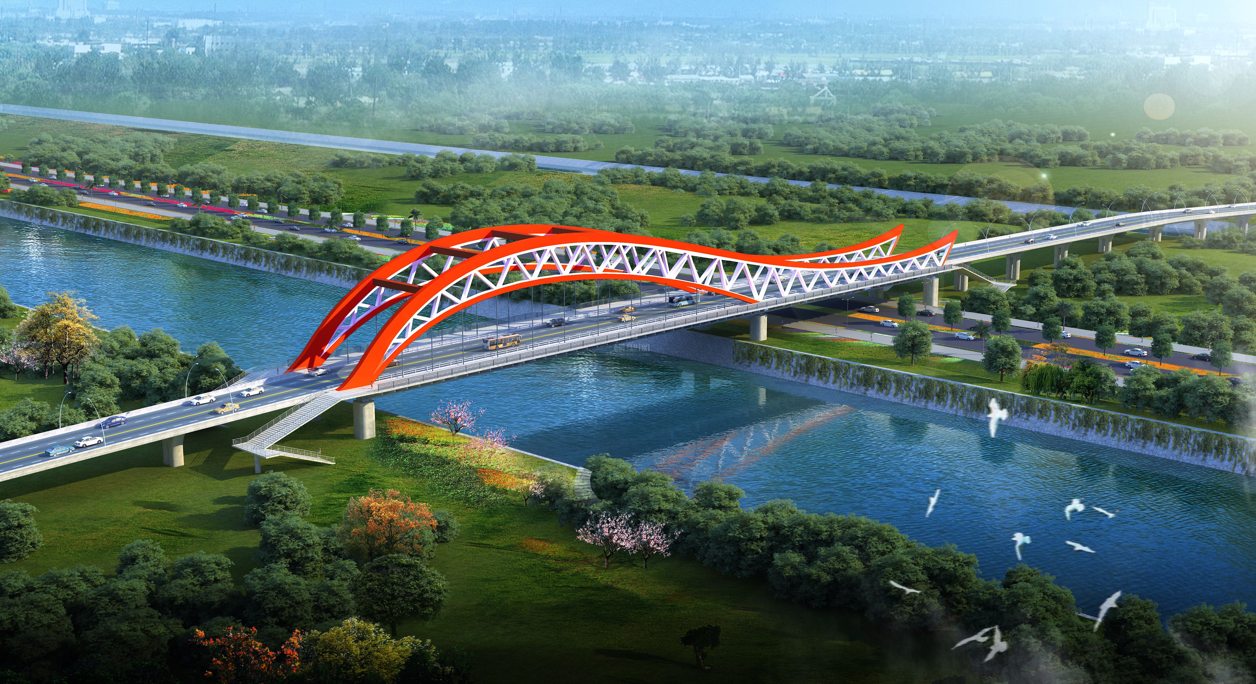 场景 模型下载  max  创意桥设计 白天 夜景