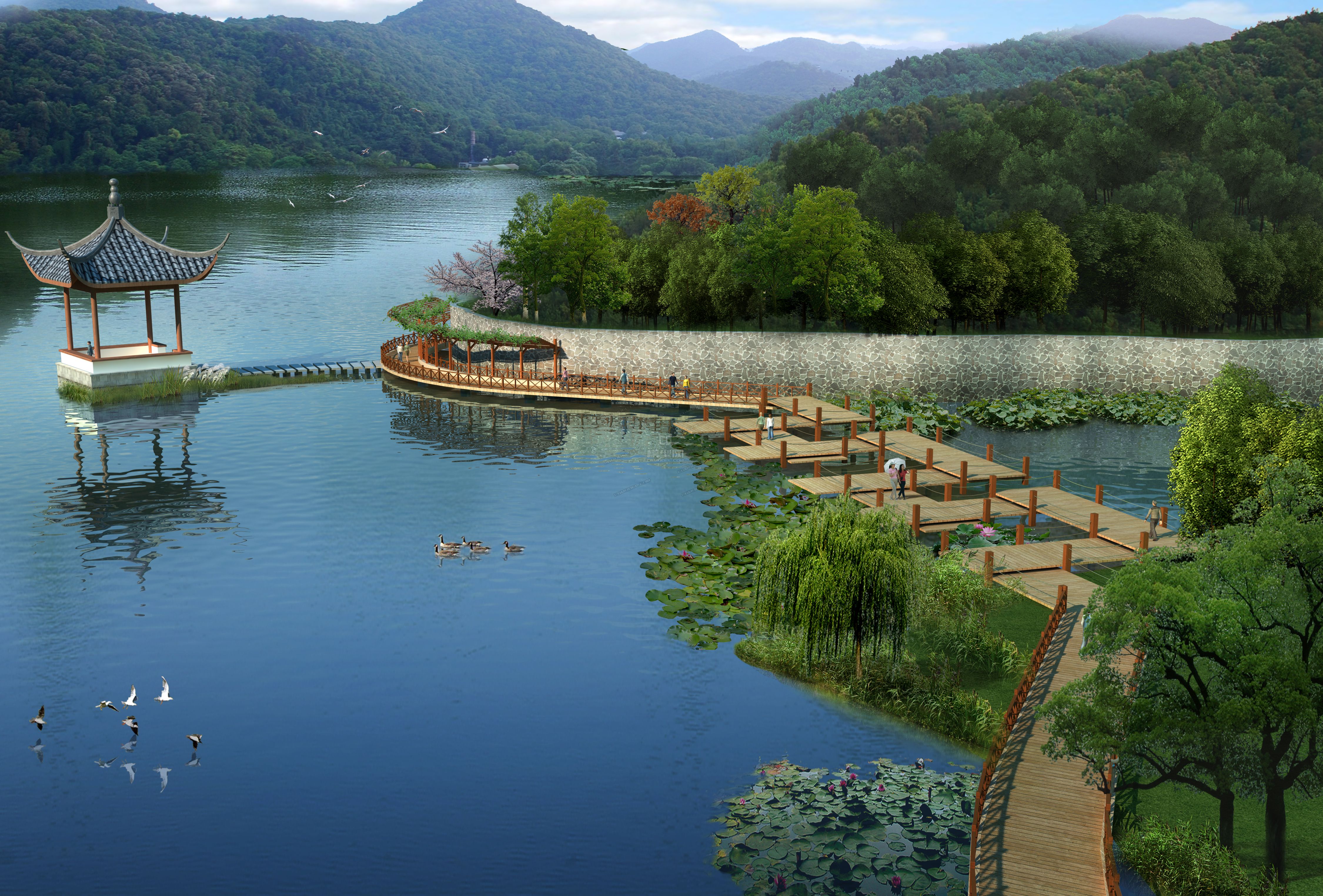 大桥 山水 风景模型下载