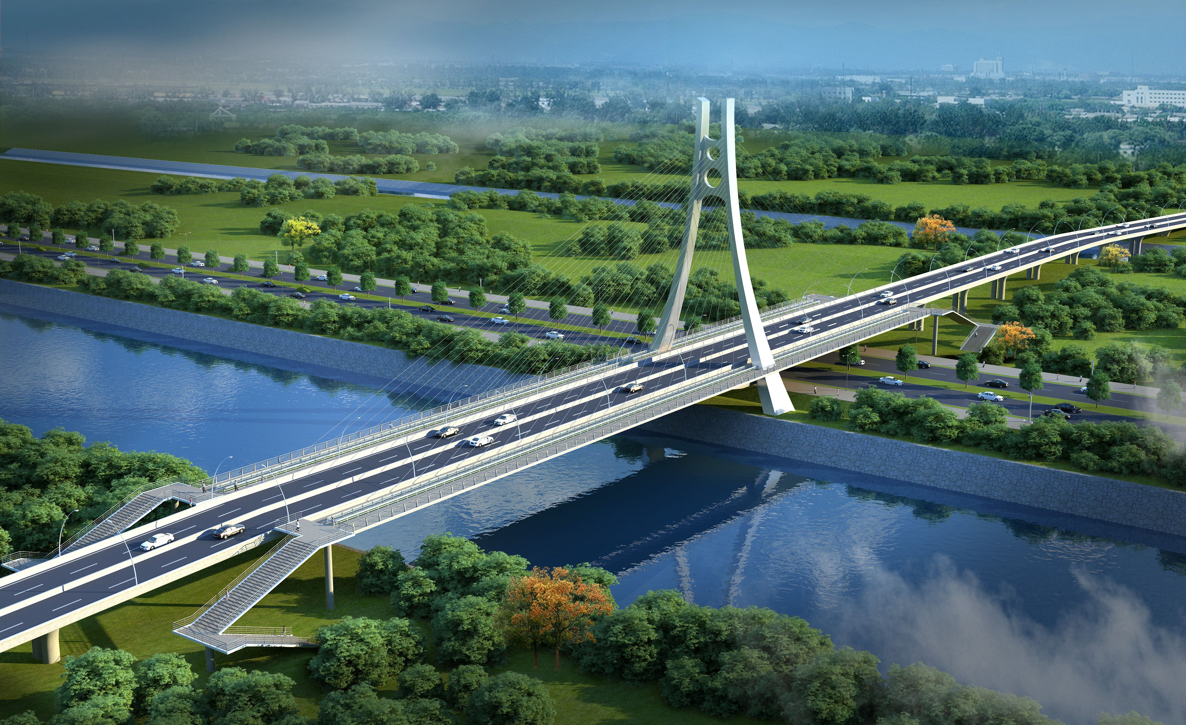 场景 模型下载 max 斜拉桥 创意桥设计 夜景 白天