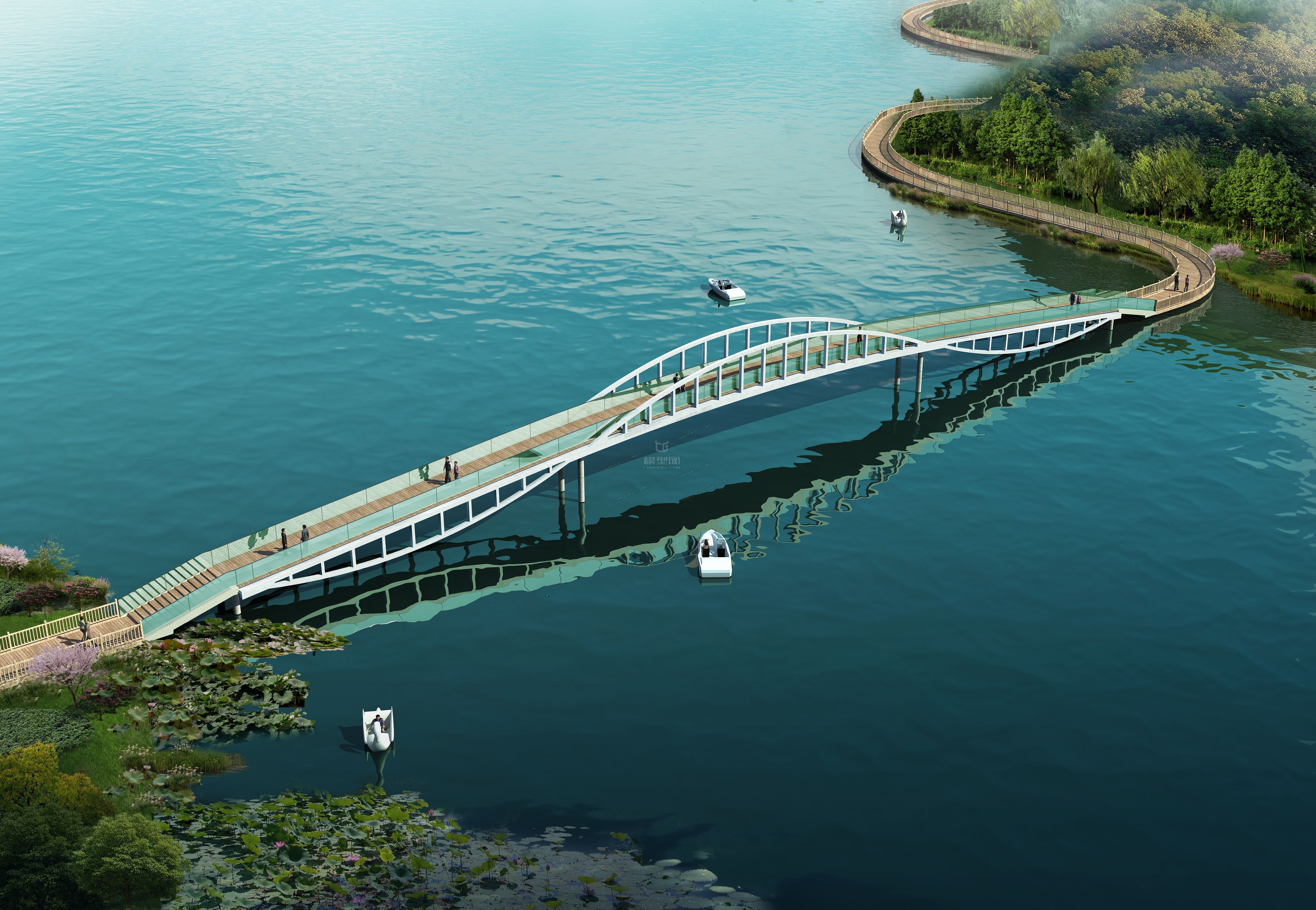 大桥山水风景模型下载