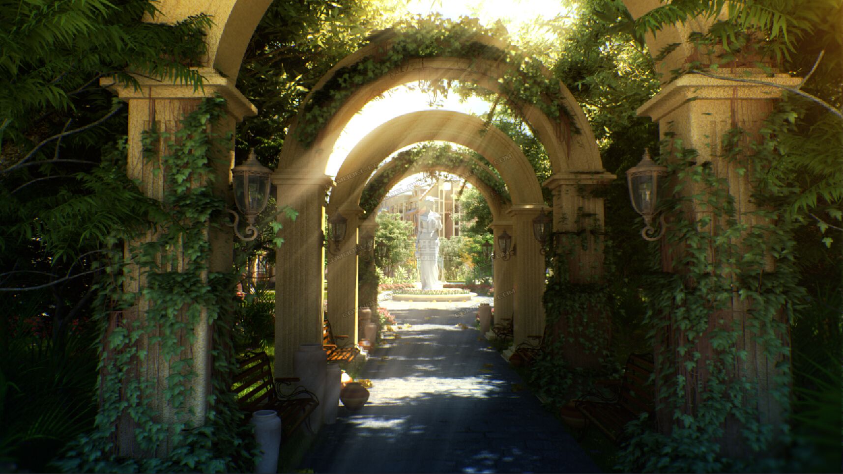 欧式景观走廊特写-自然场景-场景-雨子木兮-cg模型网