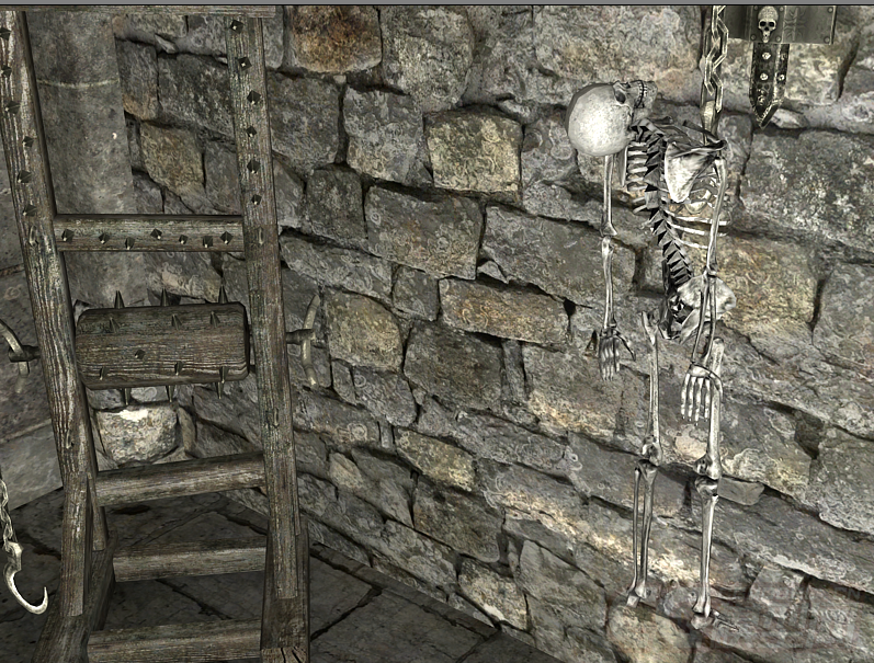 恐怖的地牢房间白骨刑具
