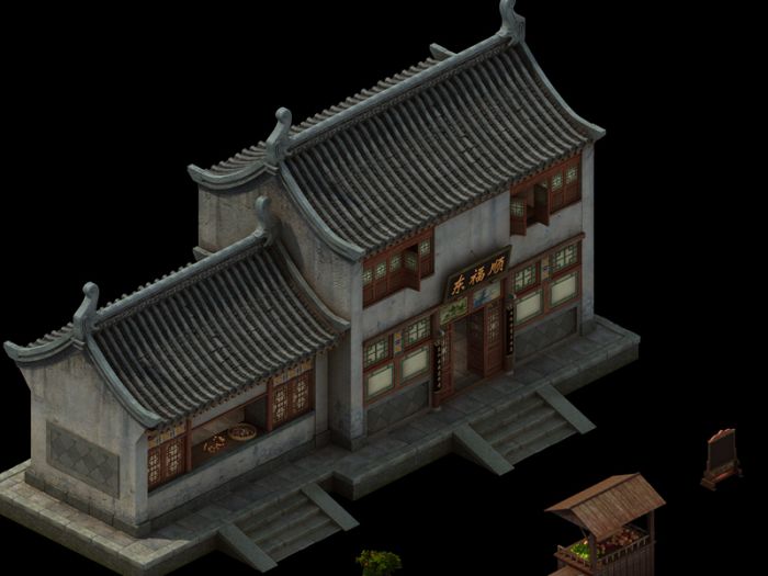 一套古代建筑,当铺,赌坊,饭店,金店,阁楼,酒楼,擂台,等可单独下