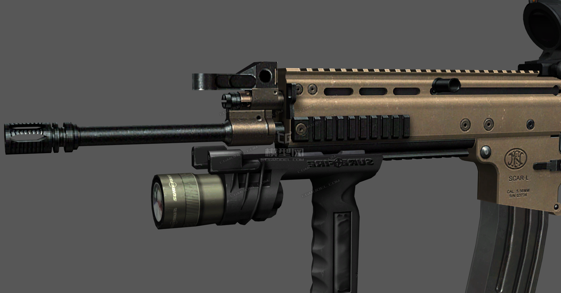 scar-l战术版自动步枪,acog瞄准镜,带透明