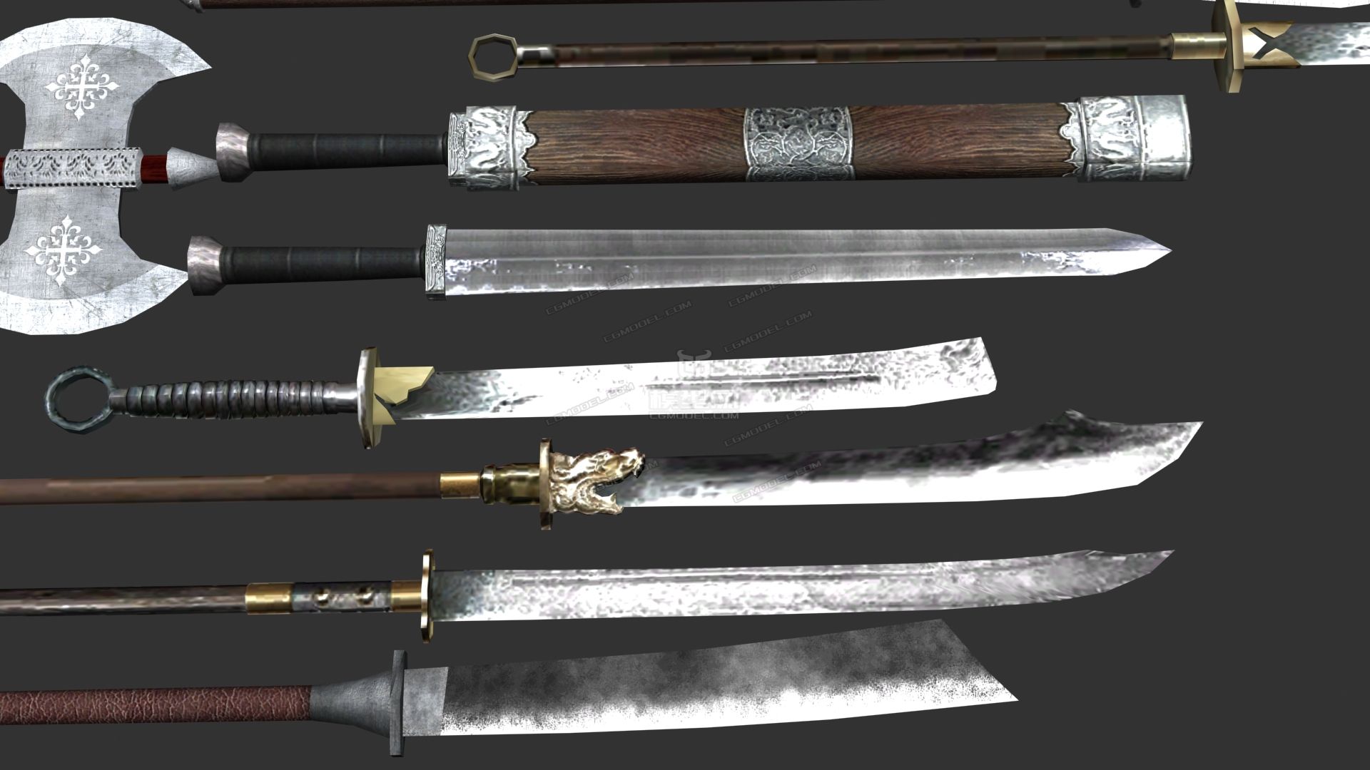刀枪剑戟斧钺钩叉古代兵器合集长枪锤火铳鸟铳弩弓箭等模型-冷兵器模型库-模型下载-cg模型网